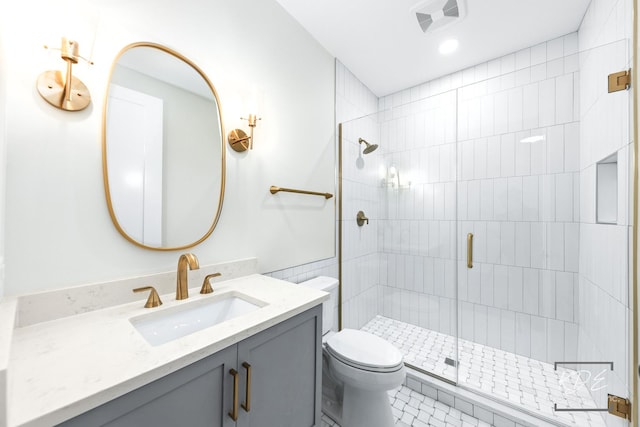 715 N Brainard St, Naperville, IL 60563 - bathroom with vanity, a stall shower, recessed lighting, and tile patterned floors