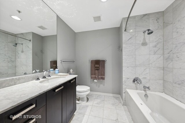 240 E Illinois St Unit 402, Chicago, IL 60611 - bathroom featuring marble finish flooring, baseboards, shower / tub combination, vanity, and toilet
