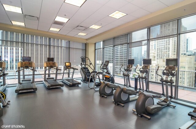 240 E Illinois St Unit 402, Chicago, IL 60611 - gym with a drop ceiling and plenty of natural light