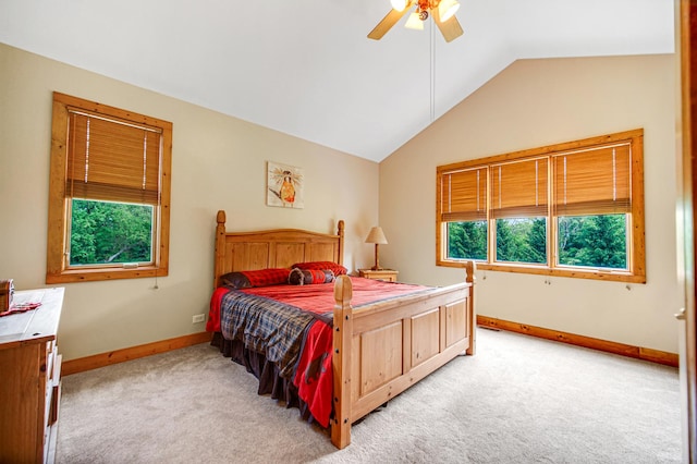 4916 Country Springs Dr, Johnsburg, IL 60051 - bedroom featuring light carpet, baseboards, lofted ceiling, and a ceiling fan