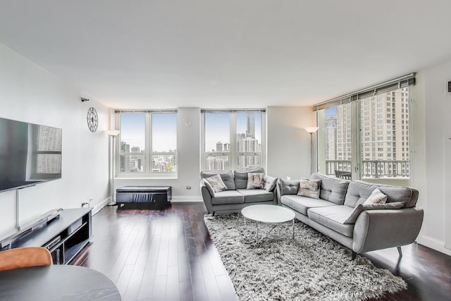 345 N Lasalle Blvd Unit 3602, Chicago, IL 60654 - living area featuring dark wood finished floors, a city view, and baseboards