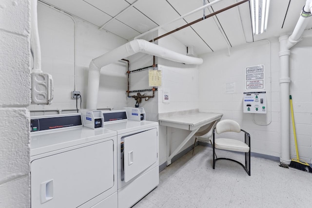 1331 S Finley Rd Unit 114, Lombard, IL 60148 - community laundry featuring washing machine and dryer, light flooring, and concrete block wall