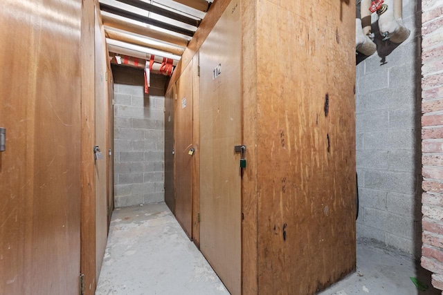 1331 S Finley Rd Unit 114, Lombard, IL 60148 - hallway featuring unfinished concrete floors and concrete block wall