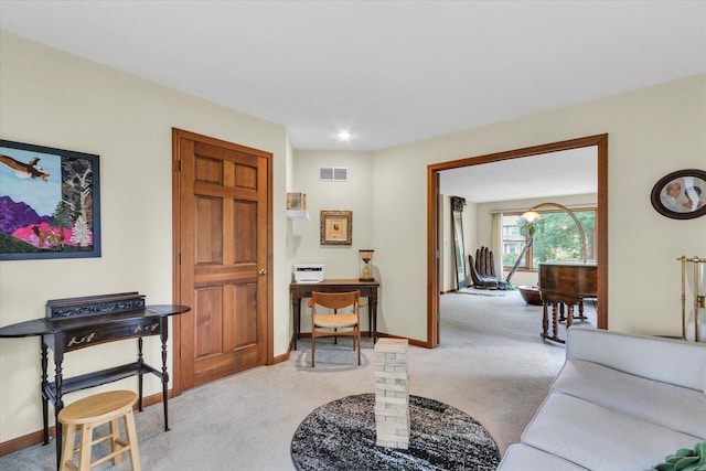 4008 Pinecrest Dr, Champaign, IL 61822 - carpeted living room featuring baseboards, a desk, and recessed lighting