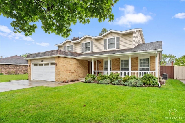 1421 Golden Gate Dr, Addison, IL 60101 - traditional-style home with brick siding, covered porch, a garage, driveway, and central AC