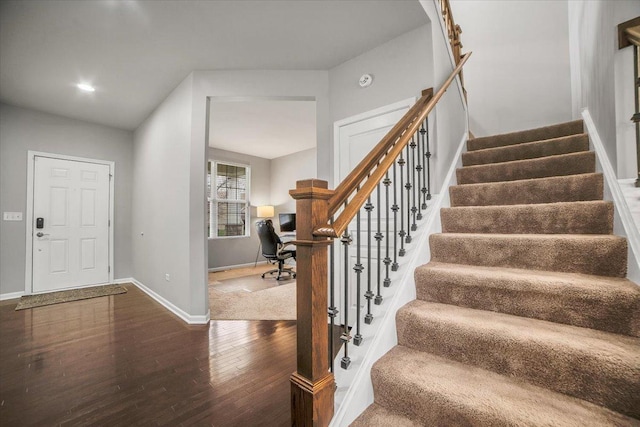14117 Meadow Ln, Plainfield, IL 60544 - entrance foyer featuring hardwood / wood-style floors, stairs, and baseboards