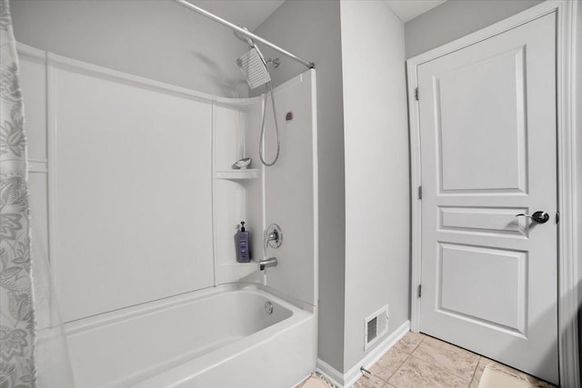 14117 Meadow Ln, Plainfield, IL 60544 - bathroom featuring shower / bath combination with curtain, baseboards, and tile patterned flooring