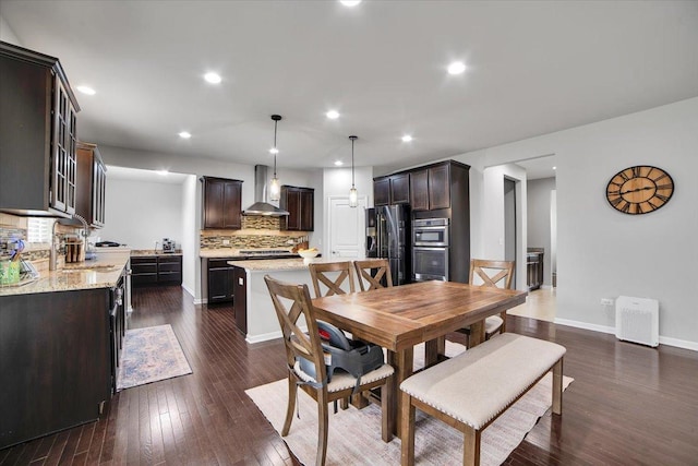 14117 Meadow Ln, Plainfield, IL 60544 - dining space with dark wood-style flooring, baseboards, and recessed lighting