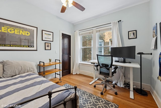1621 W Rascher Ave Unit 2, Chicago, IL 60640 - bedroom featuring wood finished floors, baseboards, a desk, ceiling fan, and crown molding