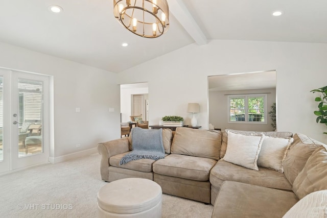 1101 S Nightingale Dr, Palatine, IL 60067 - living area featuring light carpet, a chandelier, and recessed lighting