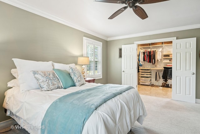 1101 S Nightingale Dr, Palatine, IL 60067 - carpeted bedroom with ornamental molding, a walk in closet, a closet, and ceiling fan