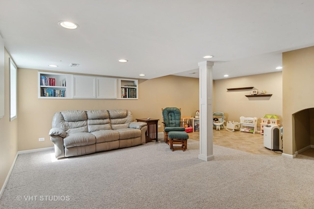 1101 S Nightingale Dr, Palatine, IL 60067 - living room with carpet, recessed lighting, and ornate columns