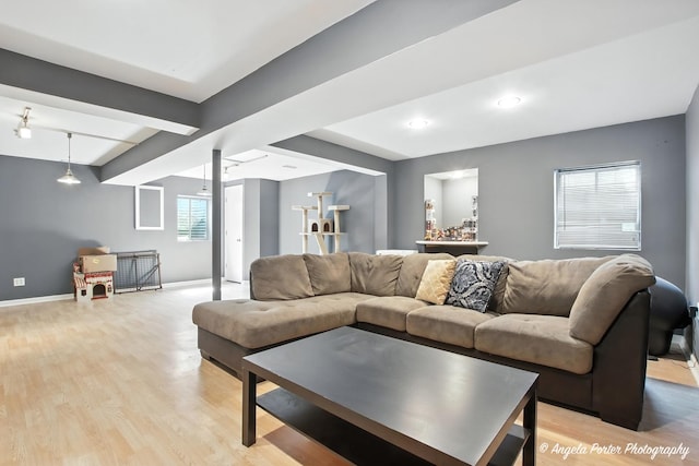 28912 Sawmill Ln, Lakemoor, IL 60051 - living room featuring light wood-style flooring and beamed ceiling