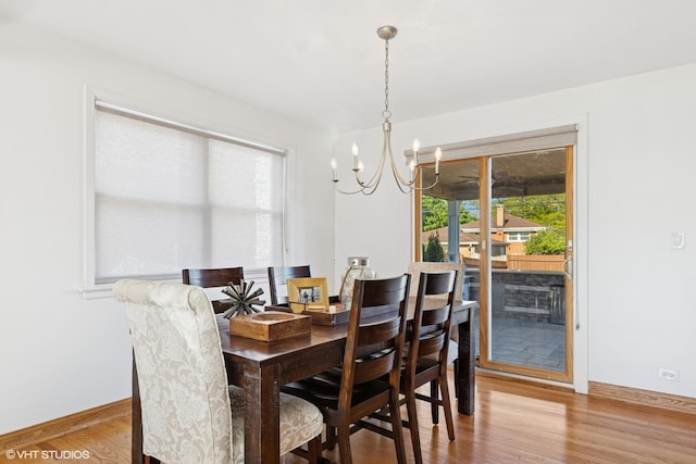 9351 Kostner Ave, Skokie, IL 60076 - dining room featuring a chandelier, baseboards, and wood finished floors