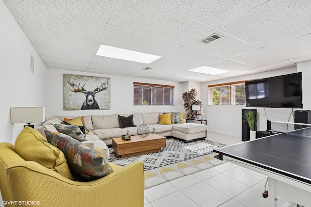 9351 Kostner Ave, Skokie, IL 60076 - tiled living room with a paneled ceiling