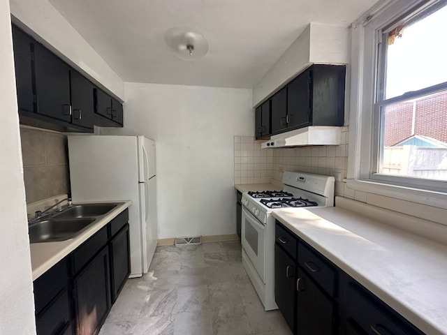 1370 Fargo Ave Unit E, Des Plaines, IL 60018 - kitchen featuring white appliances, under cabinet range hood, a sink, and plenty of natural light