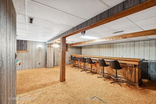 452 Miller St, Beecher, IL 60401 - indoor bar with carpet, wood walls, and a drop ceiling