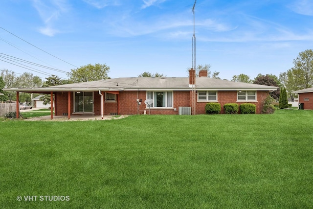 452 Miller St, Beecher, IL 60401 - back of property with a lawn, a chimney, cooling unit, and brick siding