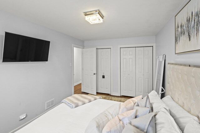 3907 New Haven Ave, Arlington Heights, IL 60004 - bedroom featuring multiple closets, wood finished floors, and baseboards
