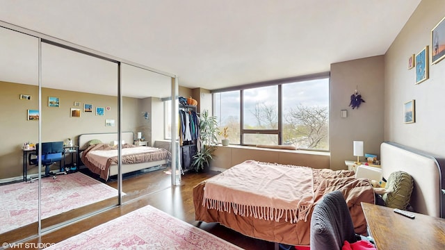 bedroom with a closet and wood finished floors