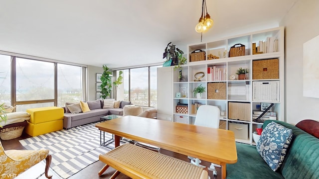 living room featuring a wall of windows