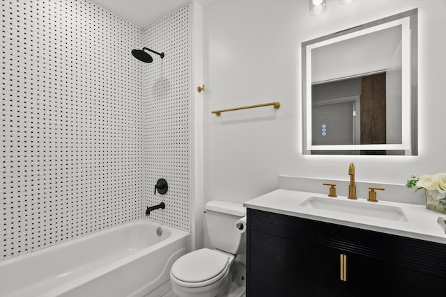 full bath featuring toilet, vanity, and bathtub / shower combination