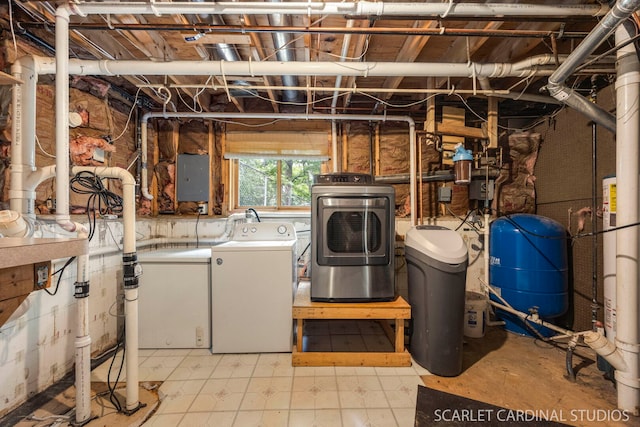 6N510 Sycamore Ave, Saint Charles, IL 60174 - basement featuring washer and clothes dryer, a water pressure tank, electric panel, and light floors