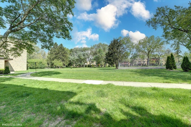 view of property's community featuring a lawn