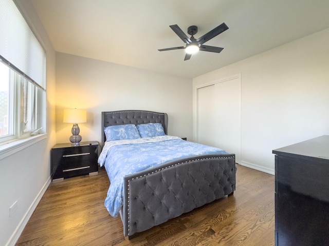 8024 N Odell Ave, Niles, IL 60714 - bedroom featuring wood finished floors, baseboards, a closet, and ceiling fan