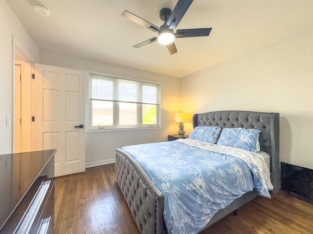 8024 N Odell Ave, Niles, IL 60714 - bedroom featuring dark wood-type flooring, ceiling fan, and baseboards