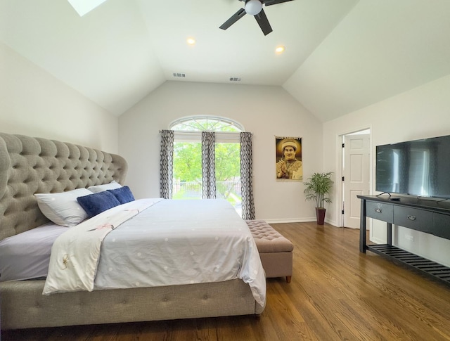 8024 N Odell Ave, Niles, IL 60714 - bedroom with wood finished floors, lofted ceiling, ceiling fan, baseboards, and recessed lighting