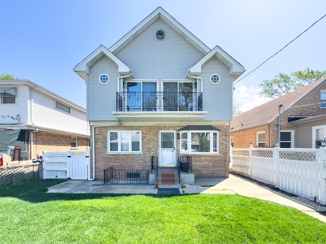 8024 N Odell Ave, Niles, IL 60714 - view of front of house with a balcony, entry steps, brick siding, and a gate