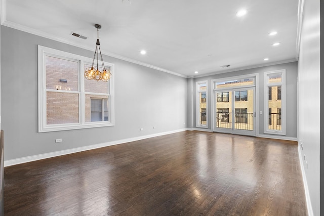 1355 W Washington Blvd Unit 4D, Chicago, IL 60607 - spare room featuring dark wood-type flooring, recessed lighting, crown molding, and a chandelier