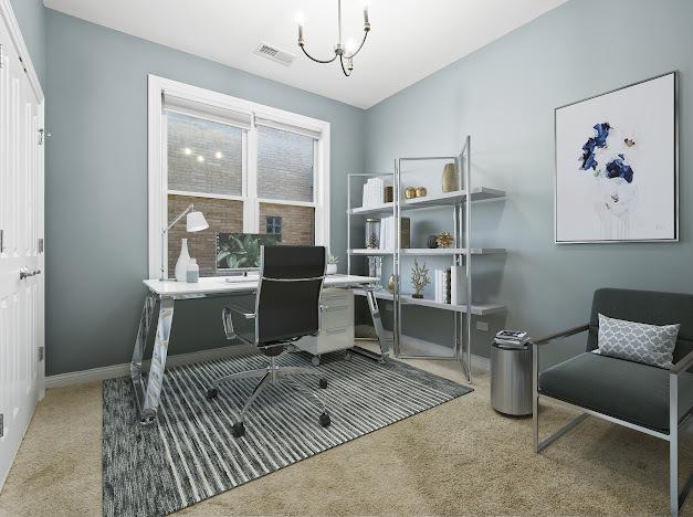 1355 W Washington Blvd Unit 4D, Chicago, IL 60607 - carpeted office with lofted ceiling and a chandelier