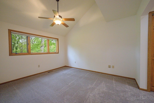 22 Valleywood Ln Unit 22, Galena, IL 61036 - unfurnished room featuring light carpet, a ceiling fan, lofted ceiling, and baseboards