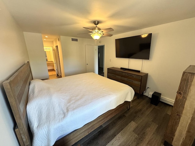 1919 Prairie Sq Unit 231, Schaumburg, IL 60173 - bedroom featuring wood finished floors, baseboards, ceiling fan, and connected bathroom