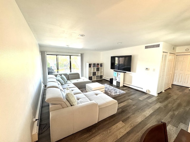 1919 Prairie Sq Unit 231, Schaumburg, IL 60173 - living area with a baseboard heating unit and dark wood-style floors
