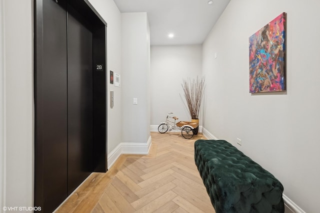 1109 W Washington Blvd Unit 2B, Chicago, IL 60607 - corridor with elevator, baseboards, and recessed lighting