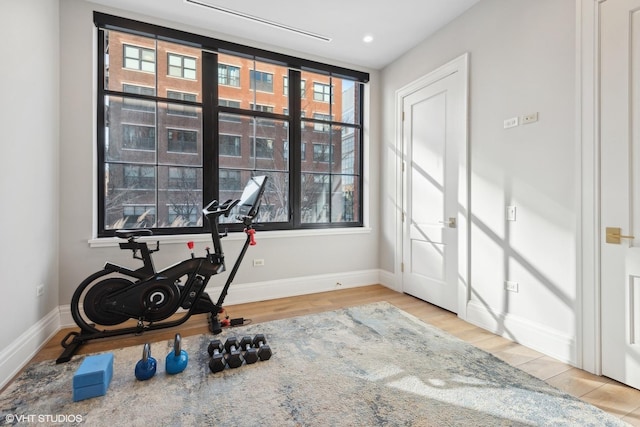 1109 W Washington Blvd Unit 2B, Chicago, IL 60607 - workout area with baseboards, wood finished floors, and recessed lighting