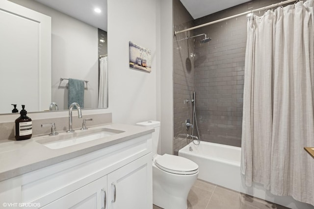 1109 W Washington Blvd Unit 2B, Chicago, IL 60607 - full bathroom with tile patterned floors, shower / bath combo with shower curtain, toilet, vanity, and recessed lighting