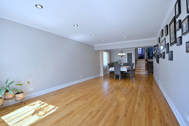 7701 New Castle Ave, Burbank, IL 60459 - dining area featuring a chandelier, light wood-type flooring, baseboards, ornamental molding, and recessed lighting