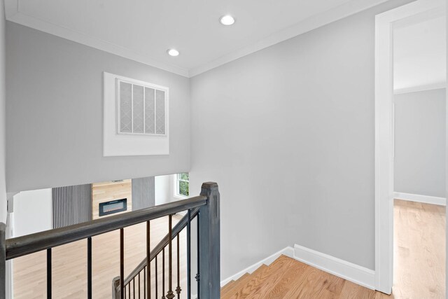 44 Cranbrook Dr, Des Plaines, IL 60016 - stairs featuring baseboards, crown molding, recessed lighting, and wood finished floors
