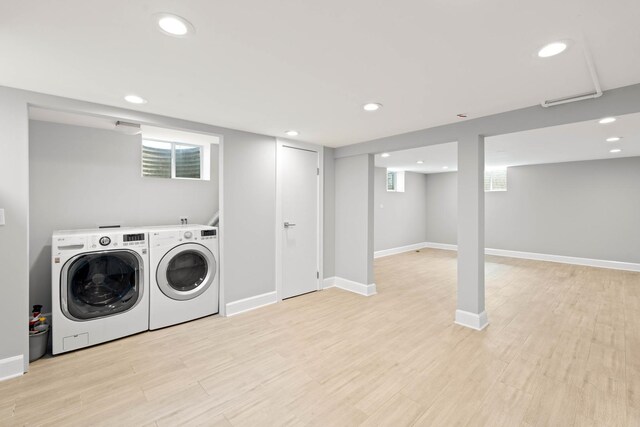 44 Cranbrook Dr, Des Plaines, IL 60016 - washroom with separate washer and dryer, recessed lighting, light wood-style floors, and baseboards