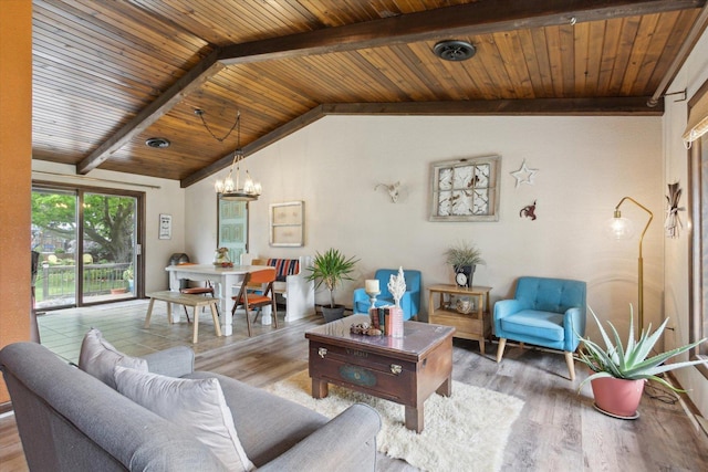 608 E Webster St, Polo, IL 61064 - living room featuring a chandelier, wood ceiling, and wood finished floors