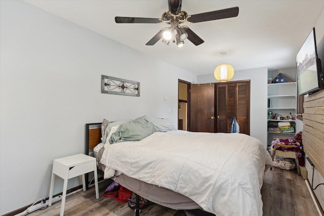608 E Webster St, Polo, IL 61064 - bedroom with wood finished floors, a closet, and ceiling fan