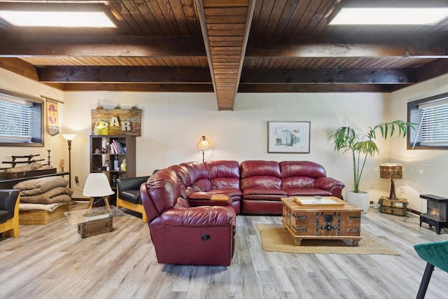 608 E Webster St, Polo, IL 61064 - living area featuring wood ceiling with exposed beams and wood finished floors