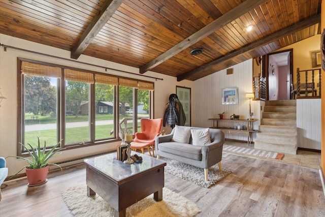 608 E Webster St, Polo, IL 61064 - living area with stairway, wood finished floors, and wood ceiling