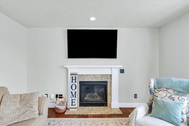 31 Lodge Trl, Monticello, IL 61856 - living area with wood finished floors, a glass covered fireplace, recessed lighting, and baseboards