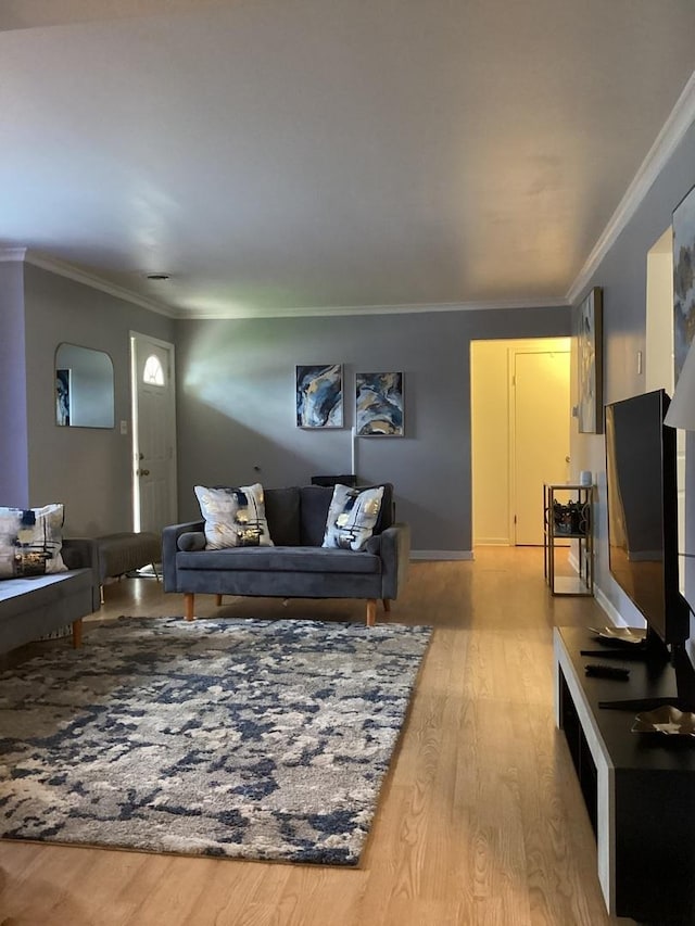 237 Marquette St, Park Forest, IL 60466 - living room featuring light wood-type flooring, ornamental molding, and baseboards