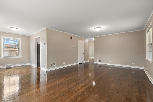 1521 N Wolf Rd, Berkeley, IL 60163 - empty room with baseboards, dark wood-style flooring, and ornamental molding